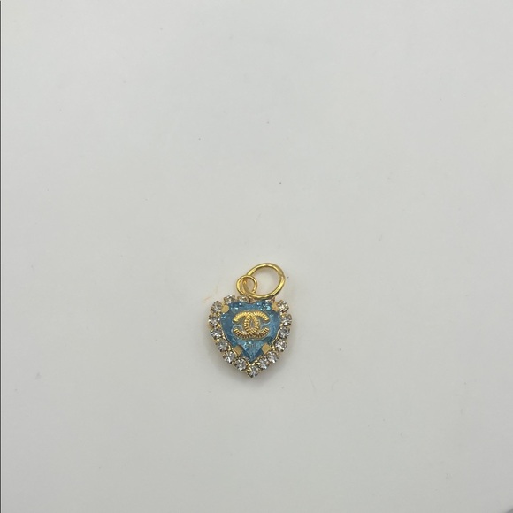 971. Gold and Blue Heart Designer Pendant with Crystals